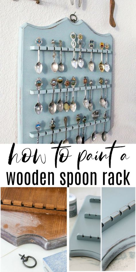 How to Paint a Vintage Wooden Spoon Rack | Tonya Staab Spoon Rack Repurpose Display, Collectible Spoon Display Ideas, Spoon Rack Ideas, Spoon Collection Display Ideas, Spoon Rack Repurpose, Spoon Display Ideas, Spoon Holder Diy, Spoon Display, Crazy Embroidery