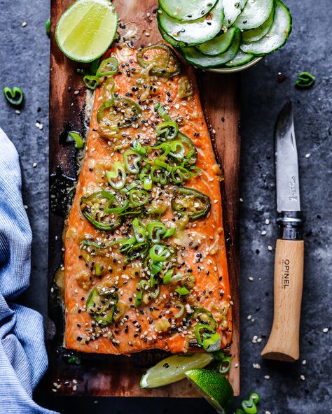 Sesame-Ginger Cedar Plank Salmon Primal Gourmet, Summertime Ideas, Plank Salmon, Ginger Salmon, Cedar Plank Salmon, Bbq Salmon, Grilled Salmon Recipes, Sesame Ginger, Easy Bbq