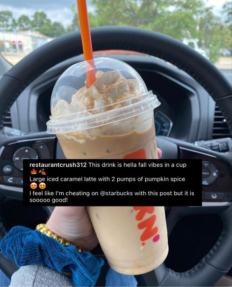 Best Iced Coffee From Dunkin, Dunkin Iced Coffee Drinks, Dunkin Donuts Iced Coffee Order Fall, Drinks To Try At Dunkin, Good Dunkin Drinks, Dunkin Donuts Coffee Order Ideas, Dunkin Drinks Recipes, Mcdonalds Coffee Order, Dunkin Donuts Iced Coffee Order Pumpkin