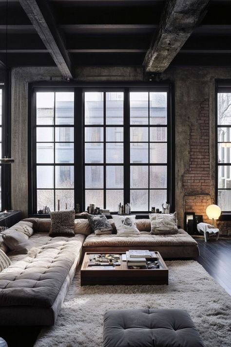 Transform Your Space with Industrial Living Room Inspirations 🛋️✨ Create a chic and edgy living room with industrial decor. Incorporate exposed brick, metal accents, and reclaimed wood for a modern urban look. 🌿🏙️ #IndustrialLivingRoom #HomeDecor #ModernDesign #LivingRoomInspo Bright Industrial Living Room, Edgy Living Room Ideas, Modern Industrial Apartment Decor, Industrial Apartment Design, Edgy Living Room, Industrial Modern Decor, Industrial Living Room Ideas, Style Living Room Ideas, Industrial Style Interior Design