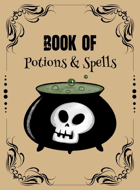 Printable Halloween Spells And Potions Book Cover Scrapbooks Halloween Spells And Potions, Spell Book Covers Printable Free, Vintage Halloween Printables Free, Spell Book Aesthetic, Spell Book Pages Printable Free, Spell Potions, Halloween Book Covers, Printable Halloween Book Covers, Spirit Summoning