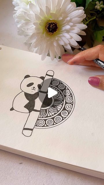 Cartoon Mandala Art, Mini Mandala Art, Panda Mandala, Panda Mandala Art, International Yoga Day Mandala Art, Mandala Art Of Dog, Elephant Mandala Art Colourful, Panda Illustration, Durga Maa