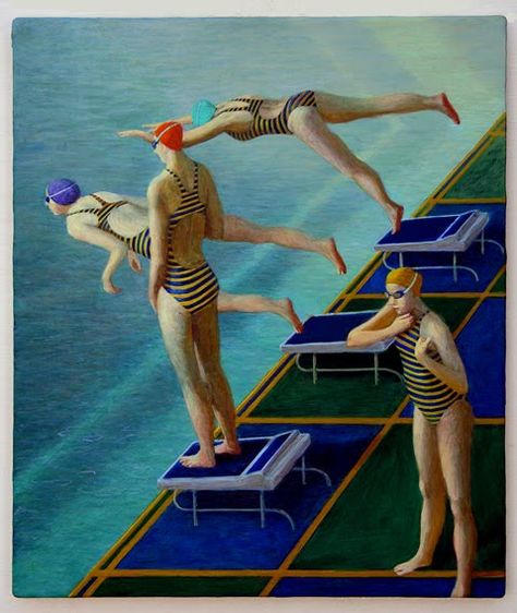 Render People, Diving Boards, Egg Tempera, Inspirational Illustration, Magic Realism, Vintage Swimsuit, Sport Art, Pastel Painting, Tempera