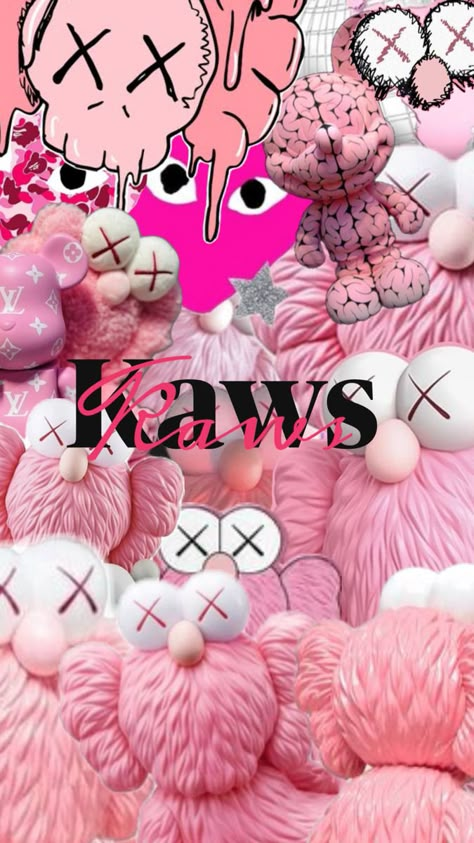 Pink Kaws Wallpaper, Kaws Wallpapers, Pink Kaws, Kaws Iphone Wallpaper, Dope Wallpaper, Baddie Wallpaper, Dope Wallpaper Iphone, Cracked Wallpaper, Kaws Wallpaper