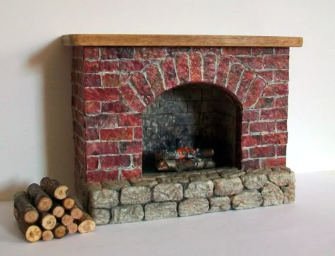 DIY Dollhouse Fireplace | Miniature Brick and Stonework Fireplace (1 inch dollhouse scale). $85 ... Dollhouse Fireplace Diy, Dollhouse Fireplace, Dollhouse Furniture Tutorials, Craftsman Fireplace, Fireplace Diy, Kids Doll House, Dollhouse Tutorials, Bricks Diy, Fairy Garden Crafts