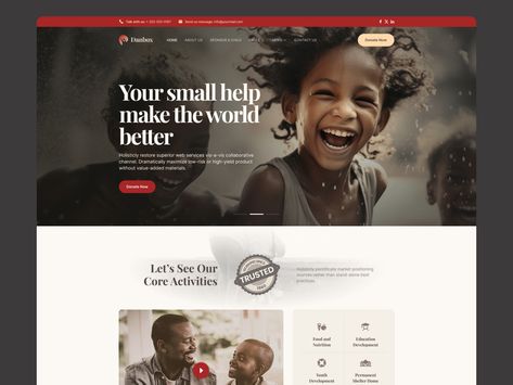 Danbox- Orphanage Foundation Website by Khandaker Rasel Foundation Website Design, Charity Websites, Learn Ux Design, Nonprofit Website, Facebook Icons, User Experience Design, Job Board, Helping Children, Website Themes