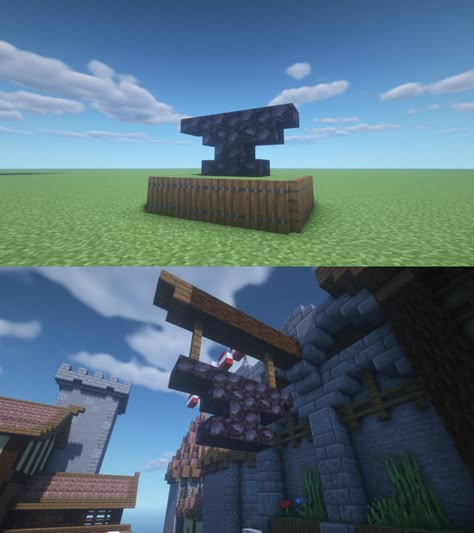 Minecraft Blacksmith Forge, Blacksmith Shop Minecraft, Minecraft Forge Design, Minecraft Forge Ideas, Minecraft Anvil, Minecraft Blacksmith Ideas, Minecraft Blacksmith House, Forge Minecraft, Minecraft Blacksmith