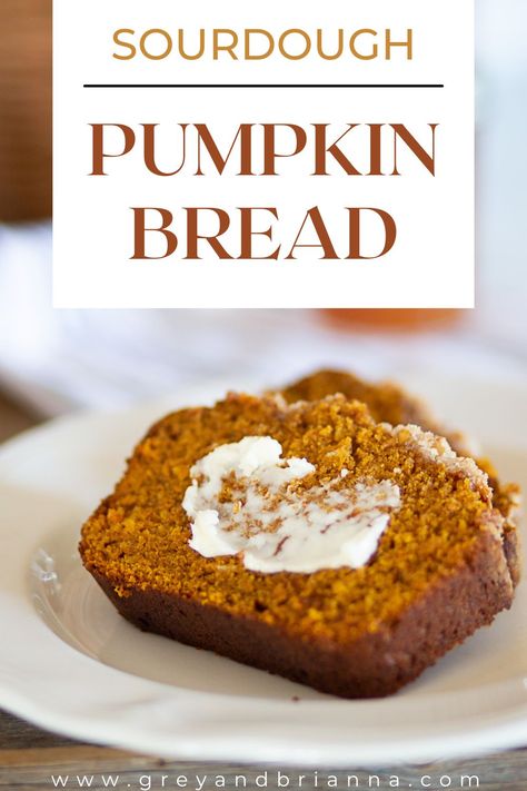 Sourdough Pumpkin Bread - GREY & BRIANNA Bread Recipes Sourdough, Pumpkin Bread From Scratch, Pumpkin Bread Recipe Moist, Sourdough Pumpkin Bread, Pumpkin Bread Recipes, Use Sourdough Discard, Dough Starter Recipe, Sourdough Pumpkin, Gluten Free Sourdough Starter