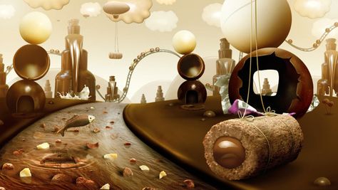 Chocolate World on Behance Chocolate World Illustration, Candy Landscape, Cheese Poster, Chocolate Bonbons Recipe, Food Movie, Eyes Clipart, History Of Chocolate, Chocolate Festival, Adventure Seeker