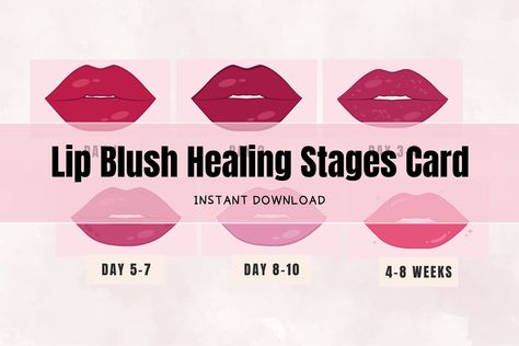 Lip Blush Template, Lip Blush Stages of Healing, Editable Semi-Permanent Makeup Card, Small Business Lip Blush Healing Card Template Healing Stage, Stages Of Healing, Lips Illustration, Lip Blush, Semi Permanent Makeup, Digital Scrapbook Paper, Color Profile, Diy Invitations, Permanent Makeup