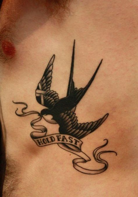 Sparrow With Banner Tattoo, Swallow Banner Tattoo, Hold Fast Tattoo Old School, Ribbons Tattoo, Golondrinas Tattoo, Swallow Tattoo Meaning, Hold Fast Tattoo, Traditional Swallow Tattoo, Sparrow Tattoo Design