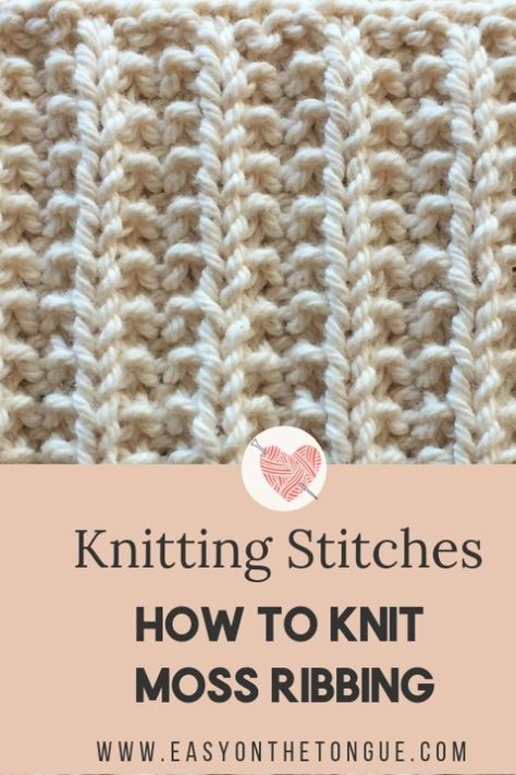 The Knit Moss Rib is a stunning and firm ribbing. #knitmossrib #howtoknitmossrib Moss Rib Knitting Stitch, Ribbed Knit Stitch, Knitting Ribbing Patterns, Knitted Ribbing Patterns, Easy Knit Stitches, Knit Ribbing Stitch Patterns, Knit Stitches In The Round, Ribbing Knitting, Moss Stitch Knit