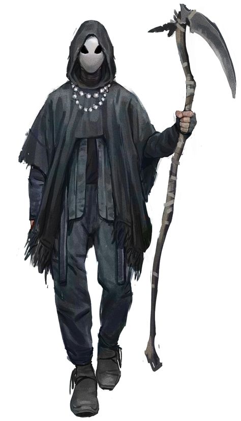 Grim Reaper Oc Male, Dnd Character Mask, Raven Character Design, Grim Reaper Character Design, Reaper Character Design, Hooded Character Art, Raven Monster, Mask Rpg, Blind Character Design