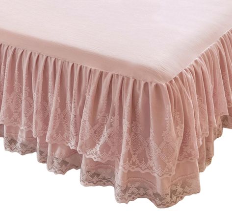 PRICES MAY VARY. Classic Bed Skirts with Sheet;Romantic Two Lace Layers; Machine Cold Wash, Tumble Low Dry Color:Grey,Blue, Green,Ivory and Pink; Most suitable for Queen beds (78.7”L x 59”W), Drop: about 17.7";King Size:Most suitable for King beds (78.7”L x 70.8"W), Drop: 17.7"; Two Sizes for you to choose:Queen and King. Two Sizes for you to choose:Queen and King; 3 colors for you to choose; Material:Microfiber Polyester;  Queen Size:Most suitable for Queen beds (80”L x 60”W), Drop: about 17.7" Pink Bed Skirt, Pink And Purple Bedding, Light Pink Bed Sheets, Coquette Bedsheets, Baby Pink Room, Room Decor Ideas Pink, Pink Bedsheet, Pink Princess Room, Pink Bed Sheets