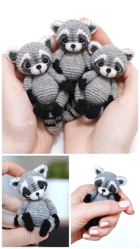 Crochet Raccoon Pattern Amigurumi Raccoon, Crochet Raccoon, Crochet Toys Free, Crochet Animals Free Patterns, Crochet Design Pattern, Crochet Amigurumi Free Patterns, Crochet Amigurumi Free, Haken Baby, Crochet Animal Patterns