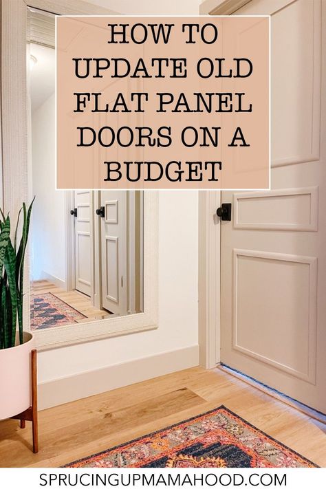 Do you have old hollow core flat panel doors that need a makeover? Check out this hugh door transformation and learn how to update your flat panel doors with simple DIY door moulding! How To Update Hollow Interior Doors, Upgrade Old Doors, How To Transform Old Doors, Door Refinishing Ideas, Paneling Doors Diy, Paneled Door Diy, Old Doors Makeover, Hollow Interior Door Makeover, Update Hollow Doors