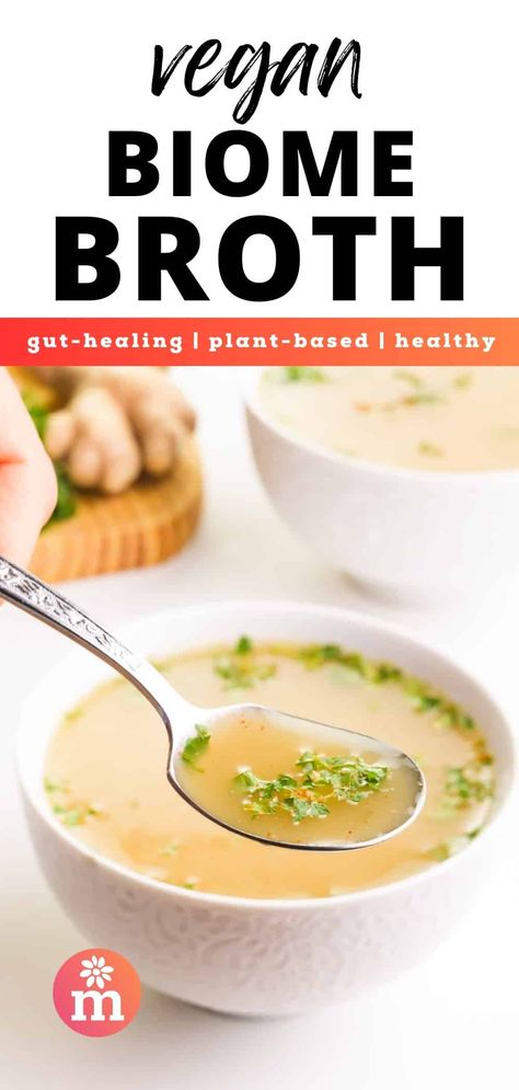 Vegan Broth Recipe, Biome Broth Recipe, Vegetarian Broth Recipes, Vegan Gut Health Recipes, Vegan Sipping Broth, Vegan Broth Soup, Broth Recipes For Liquid Diet, Magic Mineral Broth, Vegan Gut Healing Recipes