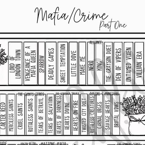 Kirsten Ann | Bookstagram💕📚 on Instagram: "🖤♥️Mafia/Crime Bookshelf Tracker For Mafia May♥️🖤 Out with the old and in with the new. I went through and changed up the font and added any newly announced books for each series and of courses added a bunch more🤪 There’s no such this as too many book recs right!? 🚨THREE TOTAL PARTS!🚨 Be sure to swipe➡️ to check them out! 💬If you’re a mafia reader, did I include your favorite!? Link with names/authors in the linktree in my bio tomorrow 🫶🏼 . . Bullet Journal Book List, Book Series Tracker, Bookshelf Tracker, Book Checklist, Book Blogs, Silent Book, Book Reading Journal, Library Skills, List Challenges