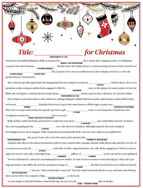 Free Printable Mad Libs, Funny Mad Libs, Christmas Mad Libs, Christmas Party Games For Adults, Wedding Mad Libs, Tv Christmas, Party Games For Adults, Advent Ideas, Christmas Reading