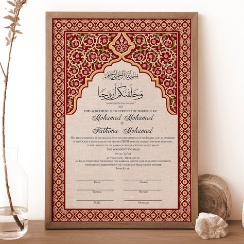 Nikkah Islamic Marriage Certificate - Etsy Australia Islamic Marriage Certificate, Nikah Certificate, Nikkah Nama, Nikkah Certificate, Islamic Marriage, Wedding Invitation Posters, Bio Data For Marriage, Souvenir Wedding, Engagement Plan