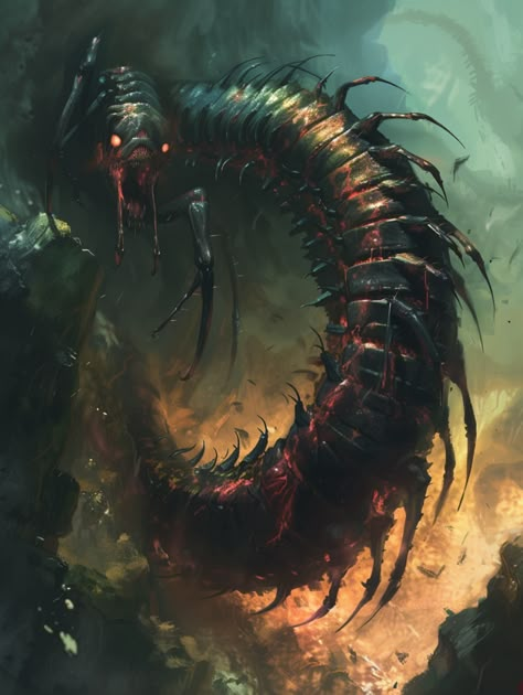 Transparent Creature, Centipede Dragon, Fantasy Monster Concept Art, Cloverfield Monster, Fantasy Centipede, Insect Monster Art, Owl Monster, Centipede Fantasy Art, Giant Centipede Art