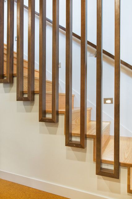 Seattle Midcentury Addition and Remodel - Midcentury - Staircase - Seattle - by H2D Architecture + Design | Houzz Mid Century Stair Railing, Mid Century Staircase, Mid Century Stairs, Blue Glass Tile Backsplash, Modern Railing, Blue Glass Tile, Modern Stair Railing, Mid Century Modern Exterior, Stairs Makeover