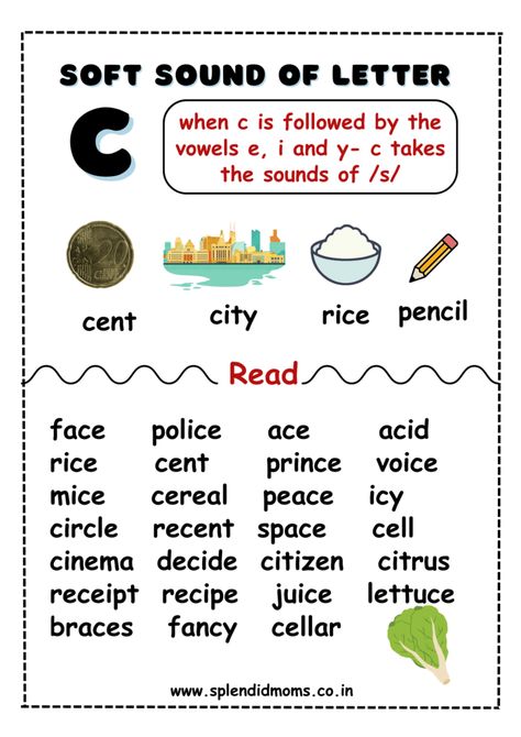 C Worksheet, I Before E, Phonics Reading Passages, Sound C, Phonics Posters, Grammar Games, Learning Phonics, Grammar For Kids, Phonics Rules