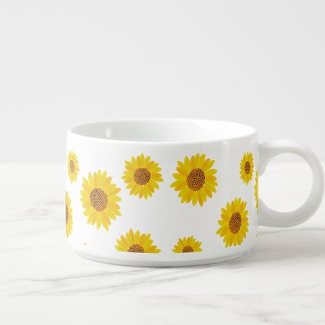 Sunflower Ceramic Bowl, Sunflower Home Decor, Photo On Mug, Cute Sunflower, Paper Bowls, Pinch Pots, Sunflower Painting, Sunflower Pattern, Soup Bowls