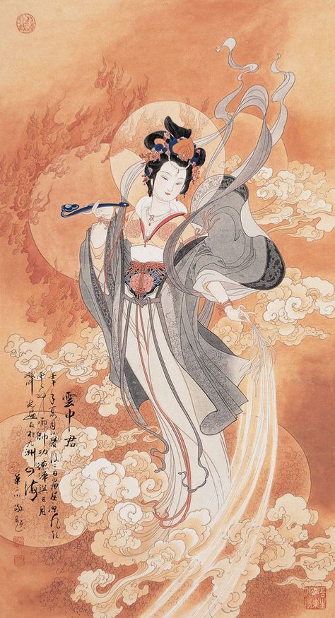 Cloud Queen by Hua Sanchuan Hwe San-Chiuen Asian Artwork, Chinese Illustration, Japan Illustration, Chinese Art Painting, Geisha Art, Japanese Artwork, Hanfu Dress, Eastern Art, Mooncake