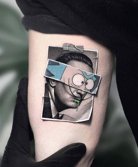 Salvador Dali Tattoo, Dali Tattoo, Rick And Morty Tattoo, Pop Art Tattoos, Tattoo Inspiration Men, Calf Tattoo, Black Ink Tattoos, Realism Tattoo, Simplistic Tattoos