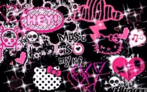 Princesa Emo, 2000s Wallpaper, Pink Emo, Pink And Black Wallpaper, Kitty Aesthetic, Emo Princess, Timmy Turner, Pink Goth, Scene Aesthetic