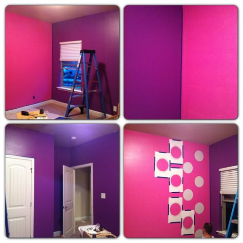 My daughter asked for a Purple Minnie Mouse room and Daisy room. This is the Painting Process my husband did. Minnie Mouse Baby Room, Minnie Mouse Room, Minnie Mouse Bedroom Decor, Minnie Mouse Bedroom, Girls Bedroom Paint, Purple Girls Room, Girls Room Paint, Pink Rooms, Purple Bedrooms