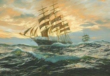 John Steven Dews (b.1949). Torrens shortening sail - Lot 2575 - The January Antiques, Fine Art, Silver & Jewellery Catalogue Sale - Lincoln Montague Dawson, Marine Painter, Old Timer, Navi A Vela, Old Sailing Ships, Cutty Sark, Clipper Ship, Rough Seas, Maritime Art