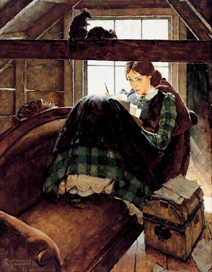 Jo Seated on the Old Sofa by Norman Rockwell, 1937 /oil on canvas /Jo March from the novel 'Little Women' by Louisa May Alcott (scheduled via http://www.tailwindapp.com?utm_source=pinterest&utm_medium=twpin&utm_content=post344155&utm_campaign=scheduler_attribution) Jo March Quotes, Norman Rockwell Art, Jo March, Rockwell Paintings, Norman Rockwell Paintings, Christian Homemaking, Old Sofa, It's Monday, Louisa May Alcott