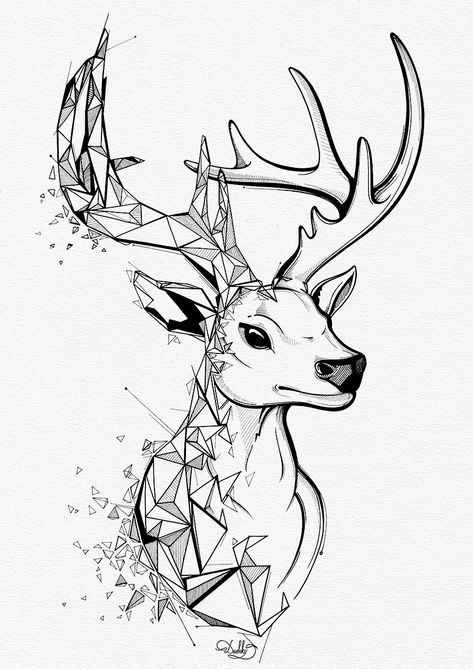 designed by #dushky / #art #illustration #drawing #design #deer #stag #fragments #geometric #abstract #animal #triangles Geometric Art Animal, Deer Drawing, Abstract Sketches, Geometric Drawing, Deer Art, Geometric Animals, Pencil Art Drawings, Art Drawings Sketches Creative, Abstract Drawings