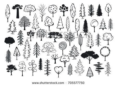 Nature Doodles, Tree Drawing Simple, Logo Tree, Pine Tree Silhouette, Tree Outline, Tree Doodle, Sketch Note, Park Forest, Graphisches Design