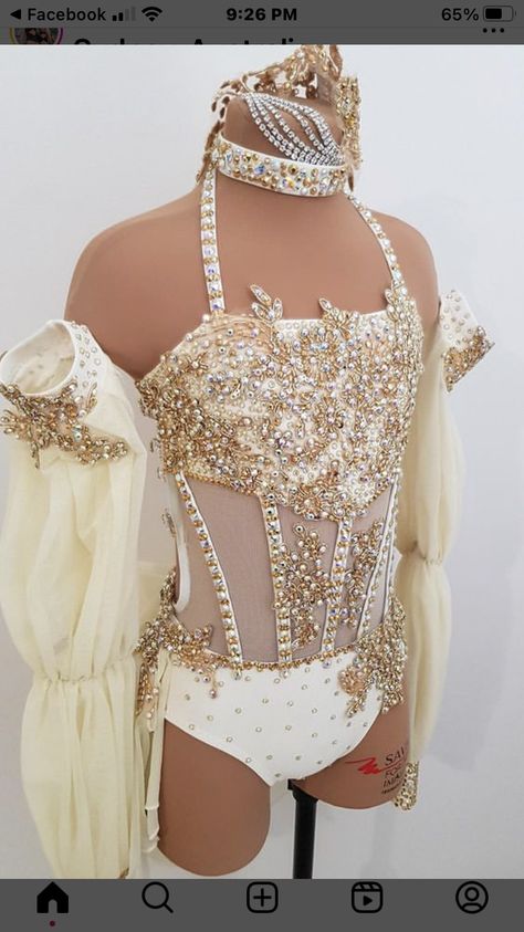 Tap Costumes Dancers, White And Gold Dance Costume, Beautiful Dance Costumes, Gold Dance Costumes, Yellow Dance Costume, Lyrical Dance Outfits, Majorette Outfits, Dance Wear Outfits, Student Costume