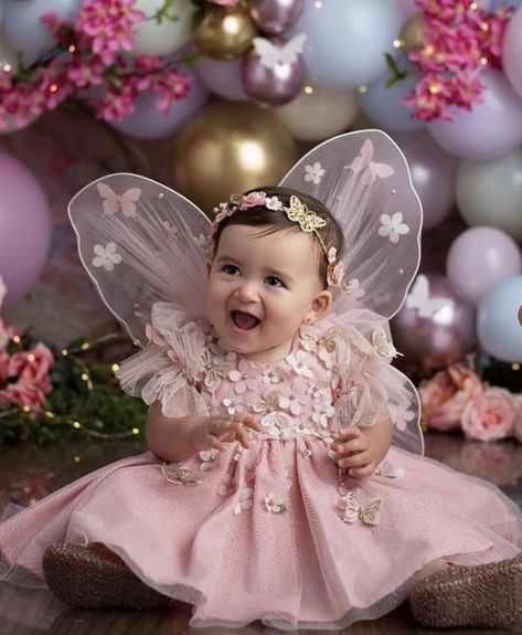 Fairy Dress For Baby Girl, 1 Year Fairy Photoshoot, First Birthday Butterfly Theme Photoshoot, Fairytale 1st Birthday Theme, My Fairy First Birthday Photoshoot, Butterfly Theme Baby Photoshoot, Butterfly 1st Birthday Photoshoot, Fairy First Cake Smash, Fairytale 1st Birthday Party