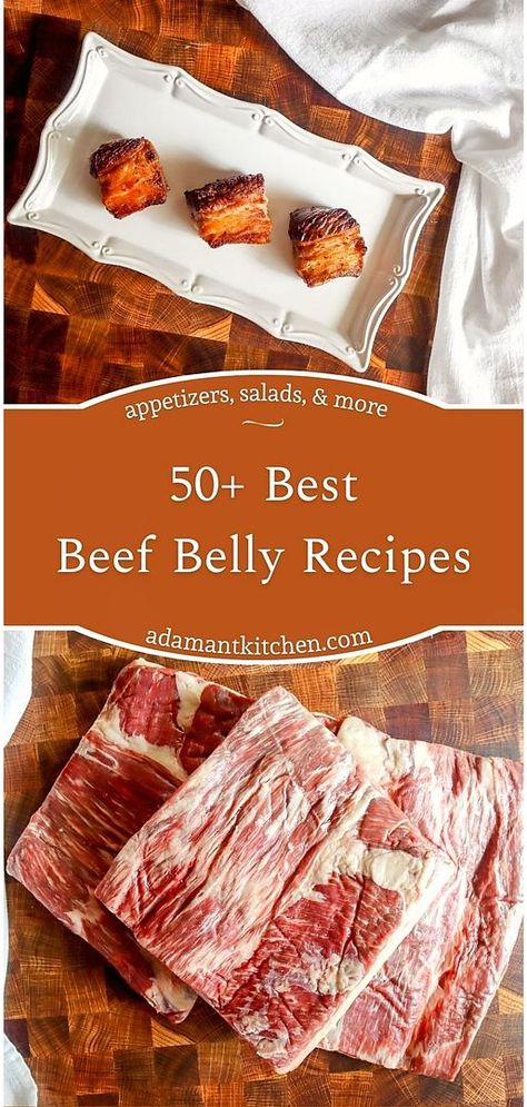 Dive into a world of culinary delights with these 50+ best beef belly recipes, a perfect match for quick dinner recipes. Beef belly, known for its beautiful marbling, is versatile and can be used in various ways like beef bacon, slow-roasted, or barbecued. It's an exclusive cut that offers a unique taste experience, ideal for those who appreciate fine meat dishes. Explore more easy dinner recipes, easy meals, and simple appetizer recipes at adamantkitchen.com Beef Belly Recipe, Dinner Recipes Beef, Simple Appetizer, Pork Bacon, Beef Bacon, Healthy Brunch, Recipes Beef, Meat Appetizers, Delicious Appetizer Recipes