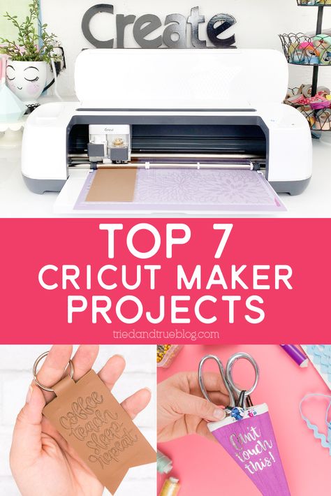 #ad From cut wood to embossed leather, there's something for everyone in these top 7 Cricut Maker projects. #cricutmaker #cricutcreated Cricket Maker Wood Projects, Cricut Embossing Ideas, Cricut Embossing Projects, Circuit Maker Projects, Cricut Markers Projects, Cricut Balsa Wood Projects, Circuit Gifts, Cricut Embossing, Cricut Wood Projects