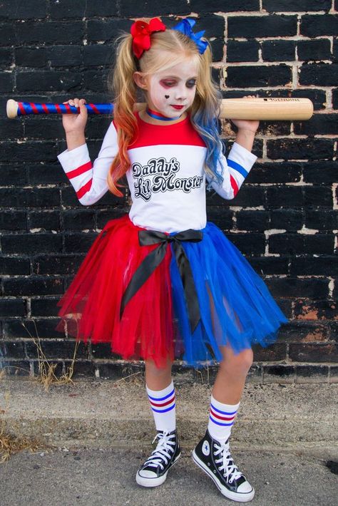 Harley Quinn Kid Costume Harley Quinn Costume Kids, Unique Kids Halloween Costume, Joker E Harley Quinn, Harley Quinn Kostüm, Joker Custom, Sibling Halloween Costumes, Harley Quinn Halloween Costume, Meme Costume, Kostuum Halloween