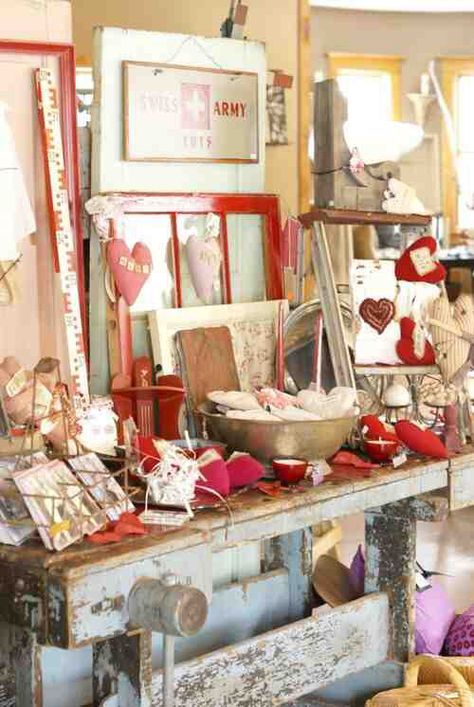 Shabby Chic Valentine's Day Display Antique Booth Valentine Display, Valentine Shop Display, Valentines Retail Display, Valentines Antique Booth Ideas, Valentine Boutique Ideas, Valentines Boutique Ideas, Valentines Booth Ideas, Valentine Booth Display Ideas, Valentine Display Ideas Retail