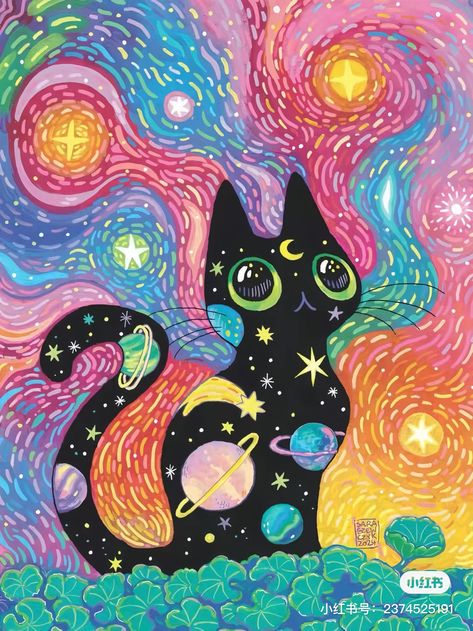 Painting Ideas Animals Acrylic, Gouache Art Wallpaper, Lisa Frank Canvas Painting, Rainbow Cat Painting, Markers On Canvas Ideas, Live Painting Ideas, Moth Painting Ideas, Cute Art Ideas Painting, Paint Marker Paintings