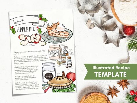 SweetnSandy - Etsy Christmas Pie Recipes, Recipe Graphic, Bunny Artwork, Etsy Artwork, Digital Recipe Book, Christmas Pie, Holiday Templates, Food Artwork, Recipe Template