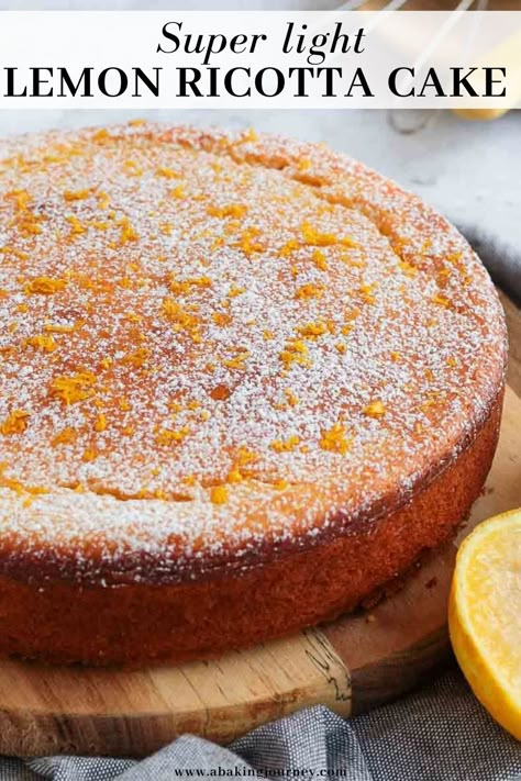 Italian Dessert Recipes Easy, Ricotta Recipes Dessert, Lemon Ricotta Cake Recipes, Ricotta Cake Recipes, Delicious Lemon Cake, Lemon Ricotta Cake, Light Dessert, Italian Recipes Dessert, Ricotta Recipes