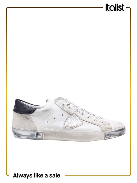 Leather sneakers white and silver color contrasting black heel lace-up closure leather shield leather and fabric interior rubber sole sole height 2. 5 cm made in italy