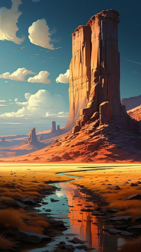 Landscape Drawing Tutorial, Desert Landscape Art, Western Artwork, Pixel Art Background, 2160x3840 Wallpaper, Landscape Concept, Desert Art, Art Gallery Wallpaper, Landscape Drawings