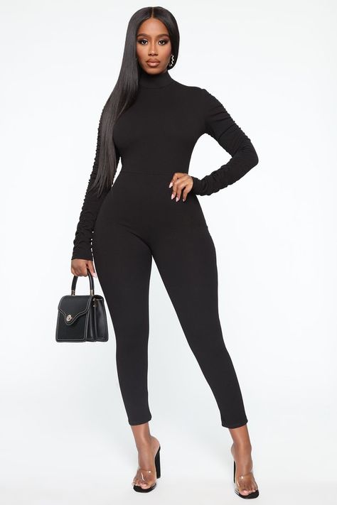 Jumpsuit Long Sleeve, Fashion Nova Jumpsuit, Bandage Jumpsuits, Jumpsuit Long, Ruched Sleeve, Long Jumpsuits, Curve Dresses, Jumpsuit Fashion, Womens Loungewear