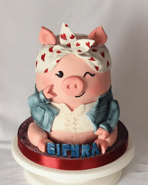 Birthday Cake Piggies, Pig Cakes Birthday, Pigs Birthday Cake, Cute Animal Cakes, Animal Cake Ideas, Fondant Cake Designs Ideas, Pig Cake Design, Pig Cake Ideas, Pig Cakes