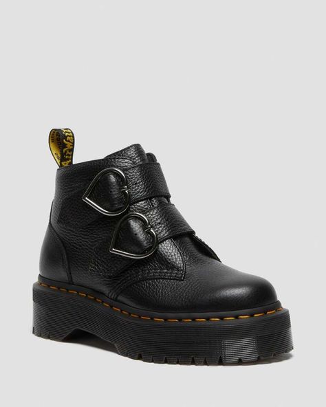 Devon Heart Leather Platform Boots | Dr. Martens Dr Martens Devon Heart, Dr Martens Devon, Leather Platform Boots, Yellow Heels, Black Platform Boots, Dr Martens Black, Dr Martens Boots, Boots Uk, Dr Martens Shoes